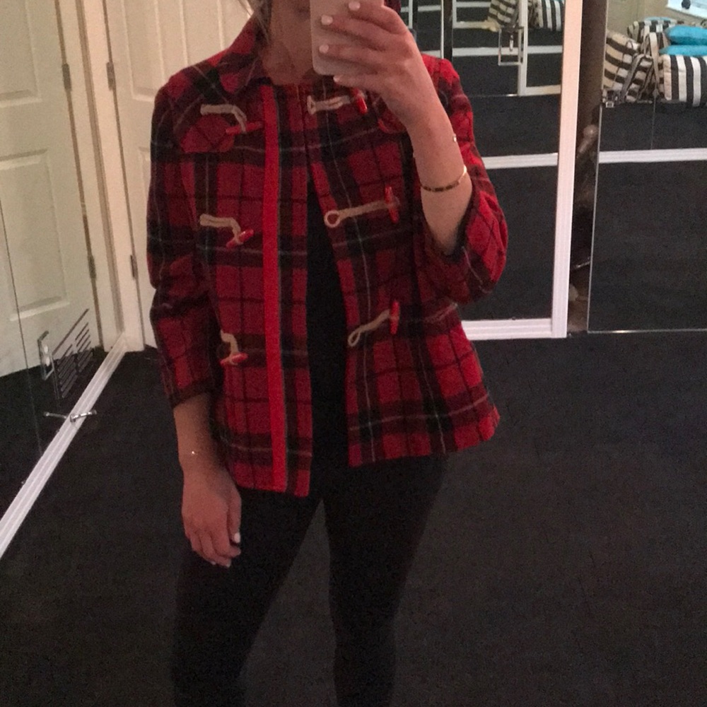 See by Chloe red & black plaid jacket